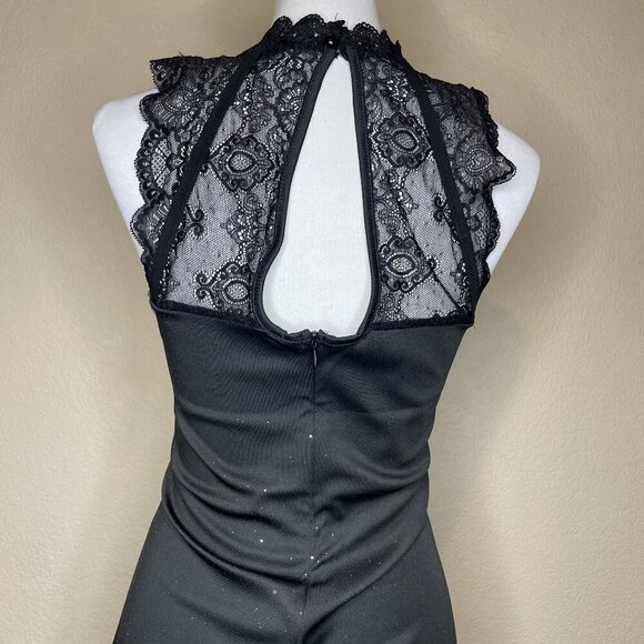 chicme Black Lace Mock Neck Open Back Sparkle Cocktail Dress XL - Picture 5 of 16